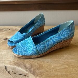 STUART WEITZMAN THEODORA & CALLUM SANDAL 9 ESPADRILLE WEDGE OPEN TOE COASTAL